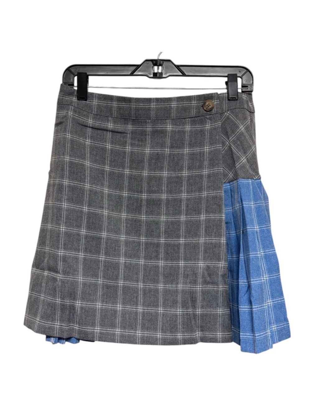 Papermoon women size L Large plaid pleated wrap skirt grey gray blue NEW NWT - Picture 2 of 11